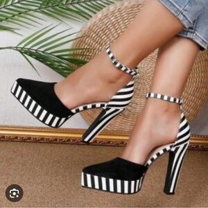 SHEIN Black and White Striped Women's Heels
